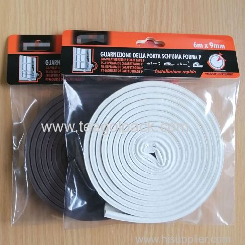 P Section Draught Excluder 6M / P-Profile Self-Adhesive Rubber Foam Seal Strip 6M(3mx2rolls). EPDM-Profile.
