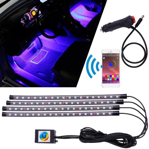 Car Interior Light RGB LED Decorative Light Strip With USB Wireless Remote Music Control Multiple Modes Car Foot Light