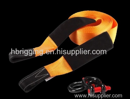 Custom car emergency tool polyester heavy duty recovery tow straps with shackle snatch strap