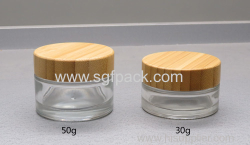 Eco friendly 50g clear glass jar with bamboo lid for cosmetic cream jar on Sale in stock