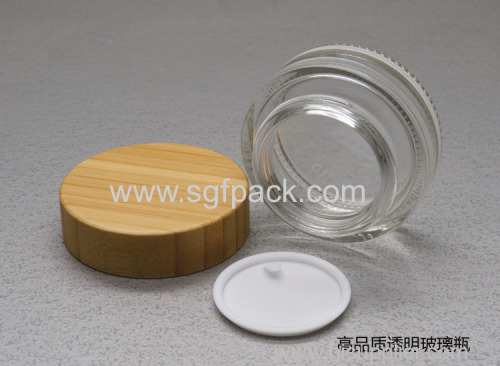 Eco friendly 50g clear glass jar with bamboo lid for cosmetic cream jar on Sale in stock