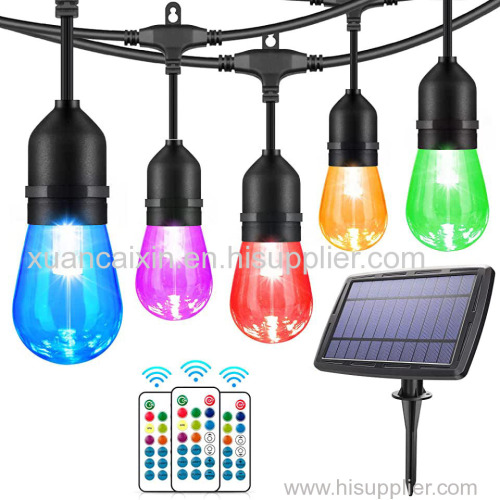 E27/E26 RGB Edison 15 Bulb Remote Dimmable 48FT Outdoor Waterproof Christmas Patio Decoration S14 LED Solar String