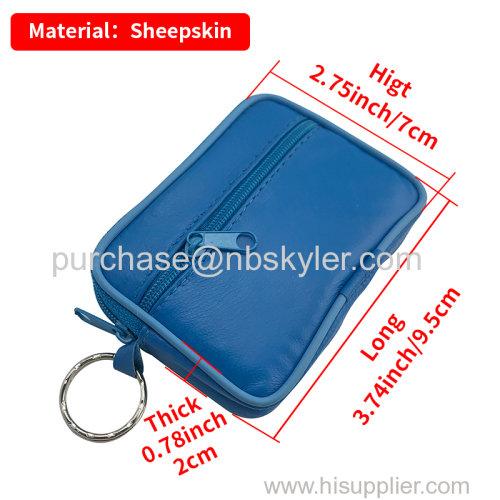 New Women Mini Coin Purse Men Sheepskin Zipper Small Wallets Genuine Leather Card&ID Holder Key Chain Money Bag
