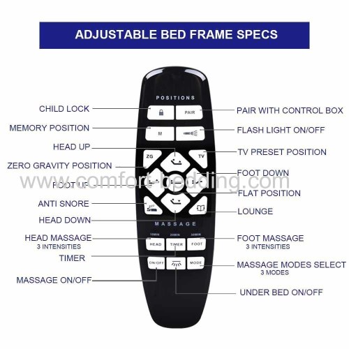 Konfurt Inventory in USA wireless remote app control all size massage function electric adjustable bed base frame