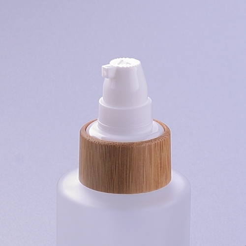 Frosted glass jar/bottle with bamboo cap/pump/sprayer/disc cap