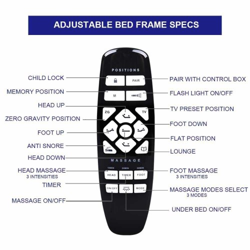 Full Size Foldable Massage Adjustable Bed Frame Under Bed Light with Motion Sensor