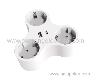 3 Outlets European Type Power Strip Plug With USB 1A 1C