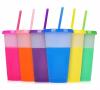 Bpa Free custom 16 24 oz colored Plastic coffee magic tumbler reusable cold water color changing cup with lids and straw