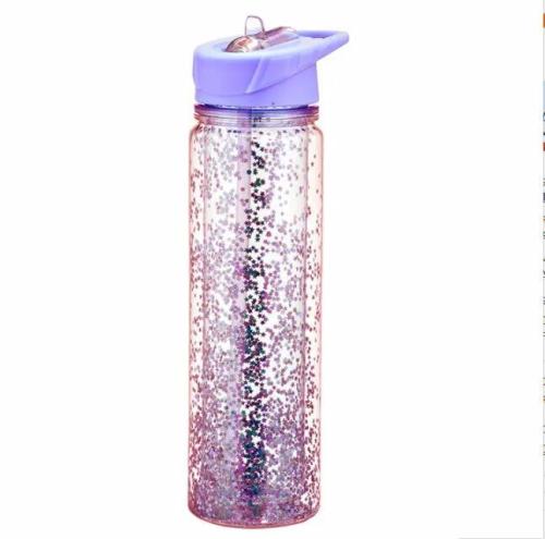 New Design Handle Cover Straw Water Bottle Double Layer Plastic Drinking Sport Water Bottle