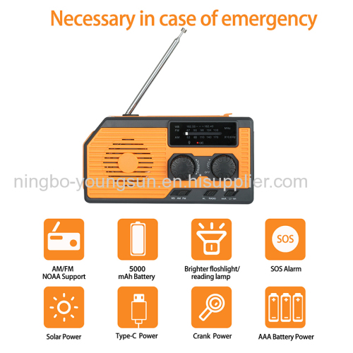 New Solar Hand Crank Am FM Multifunction Portable Dynamo Wind up Emergency Radio with Super LED Flashlight