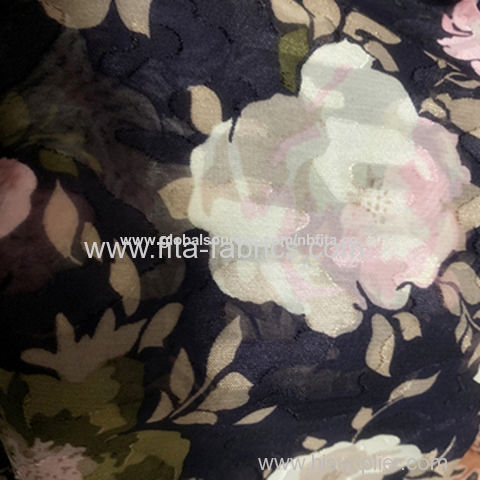 Printed Chiffon with cut flower on the Ground