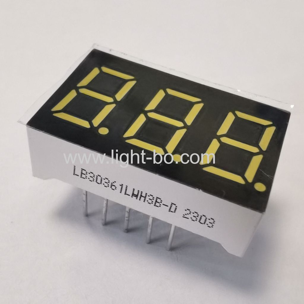 3 digit 0.36 inch (9.2mm) common cathode ultra bright white 7 segment led display