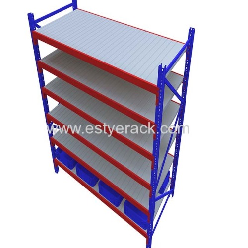 Long span shelving rack of heavy duty and medium duty of steel panel or wood board