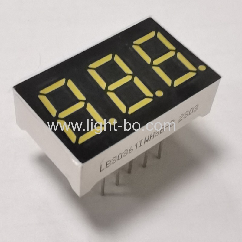 Ultra bright white common anode 3 digit 0.36-inch 7 segment led displays