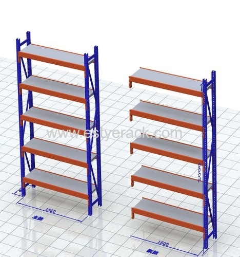 Long span shelving rack of light duty and medium duty of steel panel or wood board