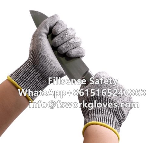 Anti Cut Level 5 13 Gauge UHMWPE/HPPE Liner PU Coated Cut Resistant Gloves Cut Gloves Kevlar Gloves Cut Proof Gloves