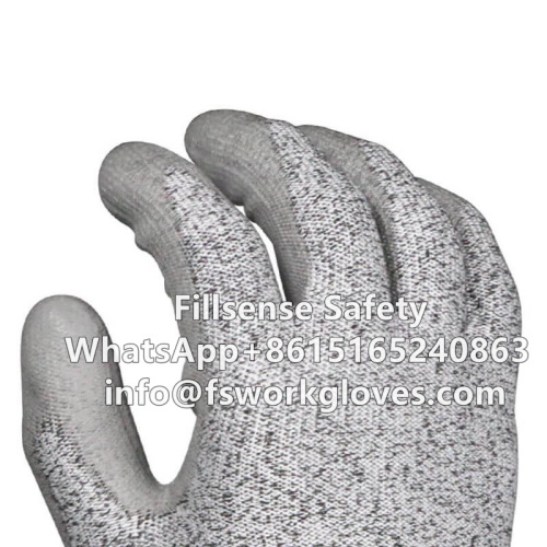 Anti Cut Level 5 13 Gauge UHMWPE/HPPE Liner PU Coated Cut Resistant Gloves Cut Gloves Kevlar Gloves Cut Proof Gloves