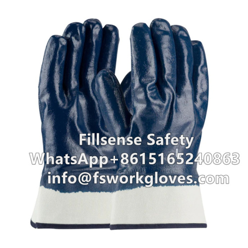 Chemical Resistant Safety Cuff Cotton Jersey Liner Nitrile Coated Heavy Duty Work Gloves