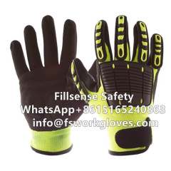 HIgh Visiable Anti Impact Anti Cut UHMWPE/HPPE Liner Nitrile Sandy Coated TPR Anti Vibration Gloves