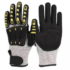 Anti Impact Anti Cut Level C HPPE Liner NItrile Sandy Coated TPR Anti Vibration Cut Resistant Gloves