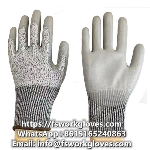 Anti Cut Level 5 13 Gauge UHMWPE/HPPE Liner PU Coated Cut Resistant Gloves Cut Gloves Kevlar Gloves Cut Proof Gloves