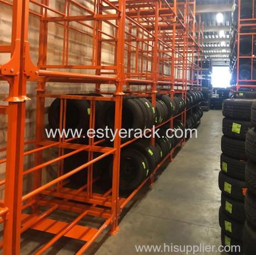 Heavy duty stackable metal storage and display truck tire racks for warehouse tire