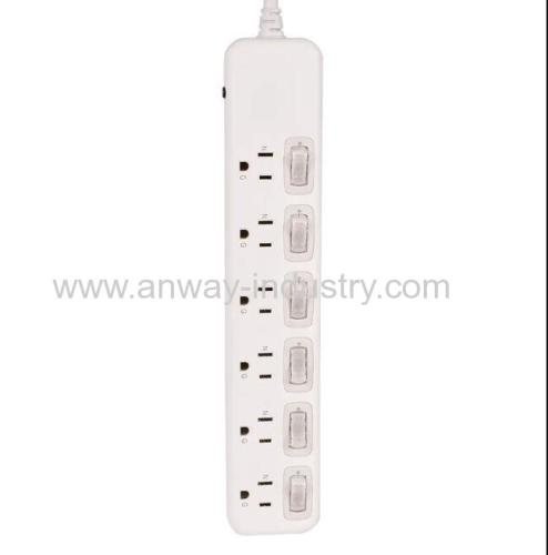 socket outlet 6 way usa surge protector power strip with individual switches