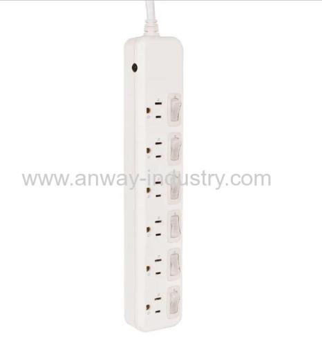 socket outlet 6 way usa surge protector power strip with individual switches