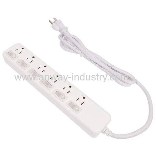 socket outlet 6 way usa surge protector power strip with individual switches