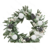 Puindo Artificial Christmas Decor Wreath with Pine cone White balls Bow Berries