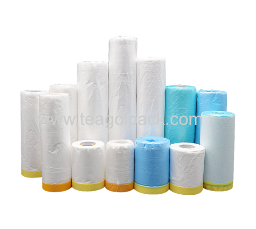 15x1.4Mx10Mic Protective Film With Adhesive Tape; Covering Film With Crepe Paper Tape