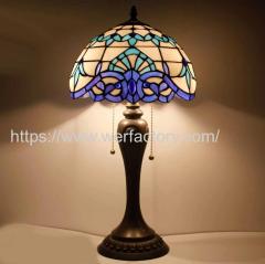 Werfactory Tiffany Lamp Table White Navy Blue Baroque Stained Glass LED Light