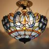 WERFACTORY Tiffany Ceiling Light Fixture Blue Purple Cloudy Stained Glass Lamp