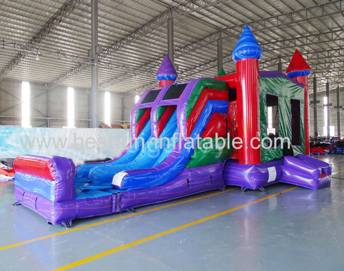 Marble Blue Red Bouncing castle 7 in 1 inflatable combo for sale