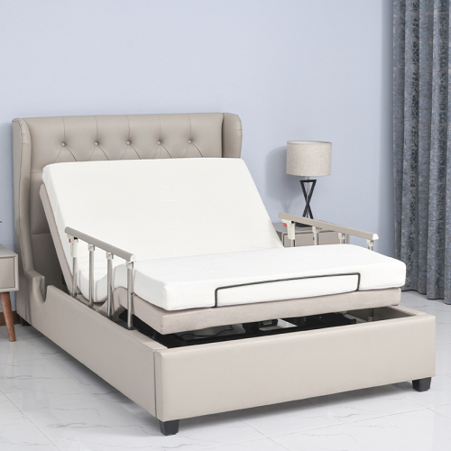 King Size Wireless Control Folding Adjustable Bed with Foldable Hand Rails and Headboard and Memory Foam Mattress