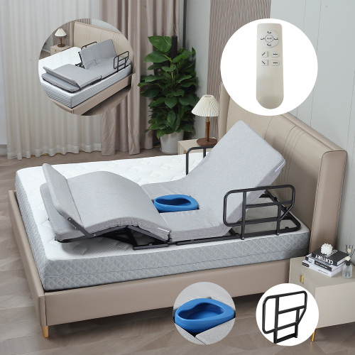Wireless Remote Control 4 Motors Electric Adjustable Bed with Foam Topper with Bed Pan and Footrest