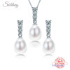 Sobling bridal women geometric long bail natural freshwater teardrop dangling pearl jewelry set with 925 sterling silver