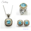 Sobling antique style designs inspired jewelry set with braided rope patterns decorated and Cushion Aqua center CZ bezel