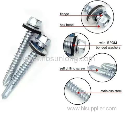 Factory Bimetal Screws Anti-Corrosion With EPDM Washers Hex Head Self-Tapping for Building Roofing