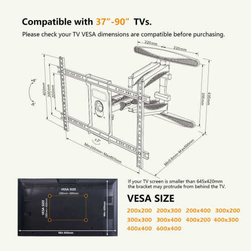 Hot Sale Full Motion 600x400 VESA TV Wall Bracket TV Mount