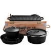 Heavy Duty 7pcs Non Stick Cookware Cast Iron Pots Frying Griddle Pans Dutch Oven Camping Set for Outdoor Cooking