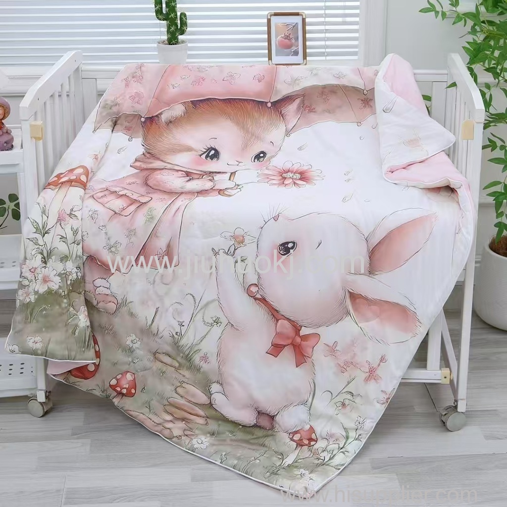 All cotton green printed kids' quilt