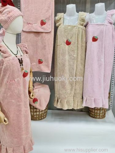 Coral fleece children's Super absorbent and warm bath skirt