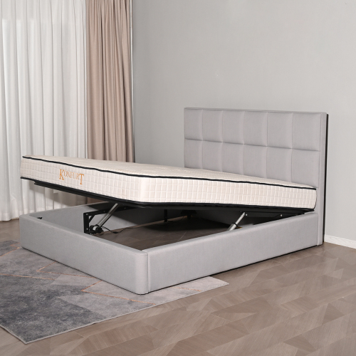 Konfurt Modern Simple Design Bedroom Furniture Fabric Single Queen Bed with Storage