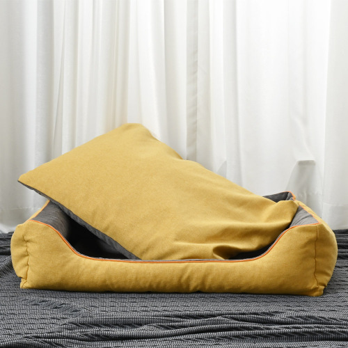 Konfurt Stylish Gray Yellow Comfortable Shredded Memory Foam Pet Bed For Dogs & Puppies