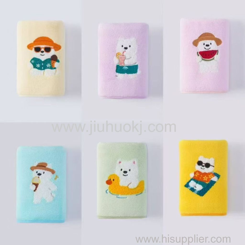 Soft comfortable fresh and cute cartoon coral velvet towel embroidered towel bath towel set