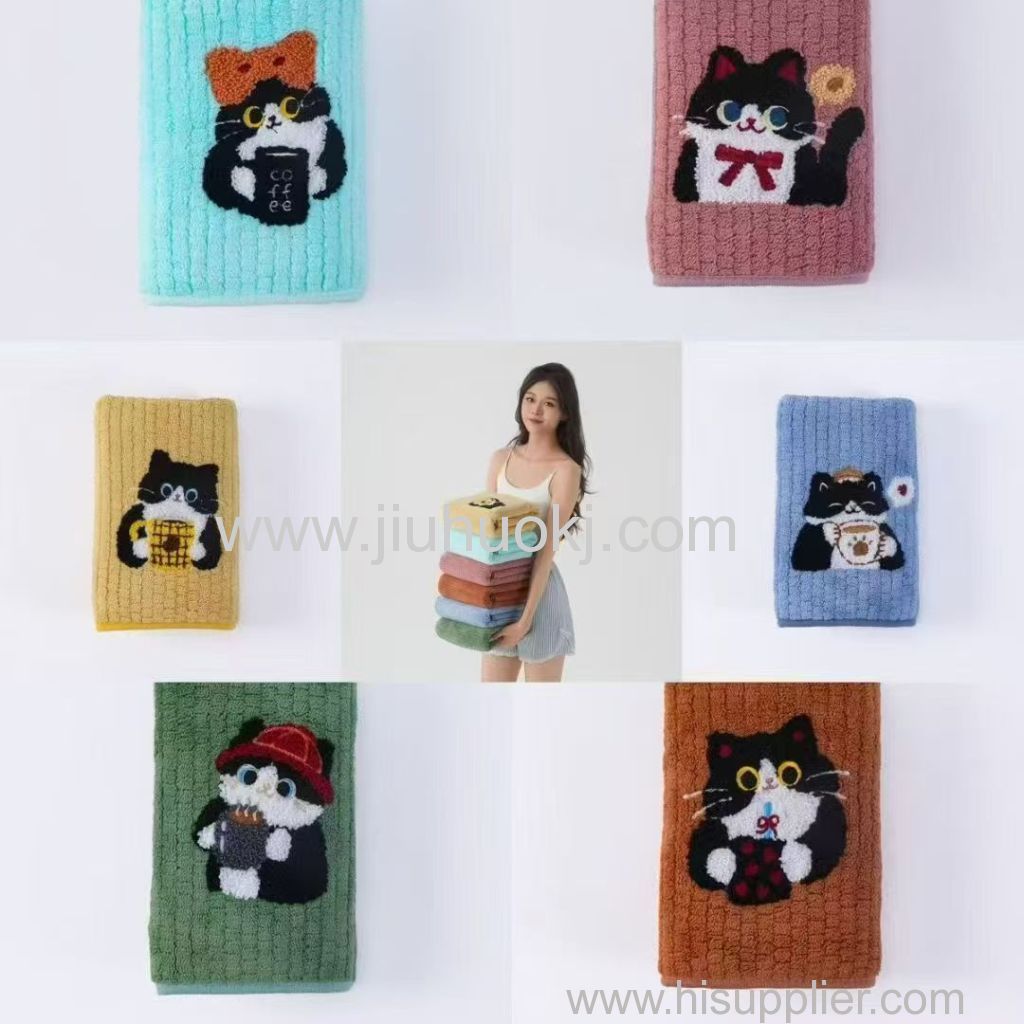 Soft comfortable fresh and cute cartoon coral velvet towel embroidered towel bath towel set