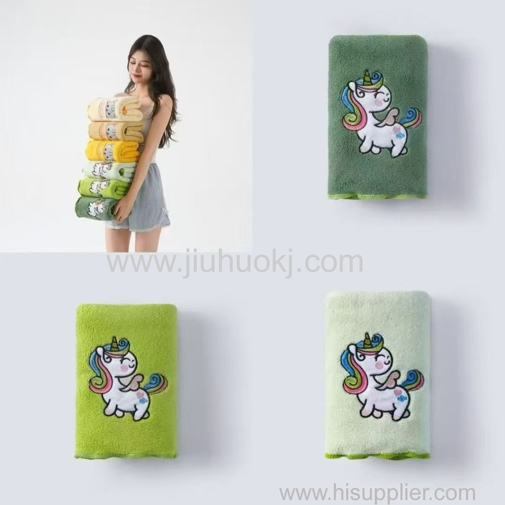 Soft comfortable fresh and cute cartoon coral velvet towel embroidered towel bath towel set