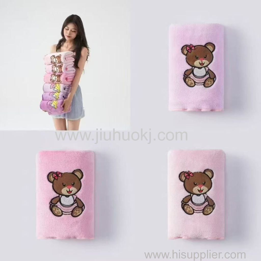 Soft comfortable fresh and cute cartoon coral velvet towel embroidered towel bath towel set