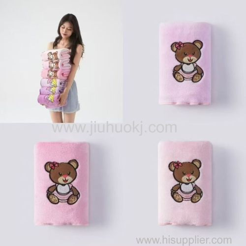 Soft comfortable fresh and cute cartoon coral velvet towel embroidered towel bath towel set